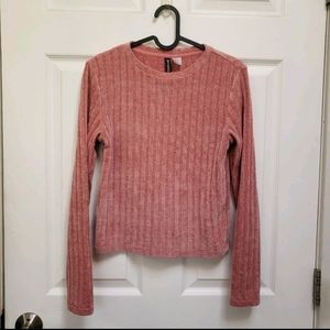 Divided H&M Pink Ribbed Knit Long Sleeve Chenille Pullover Sweater